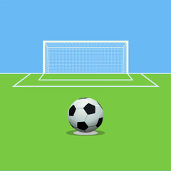 soccer ball on penalty kick mark in front of football goal on blue background © Светлана Степанова