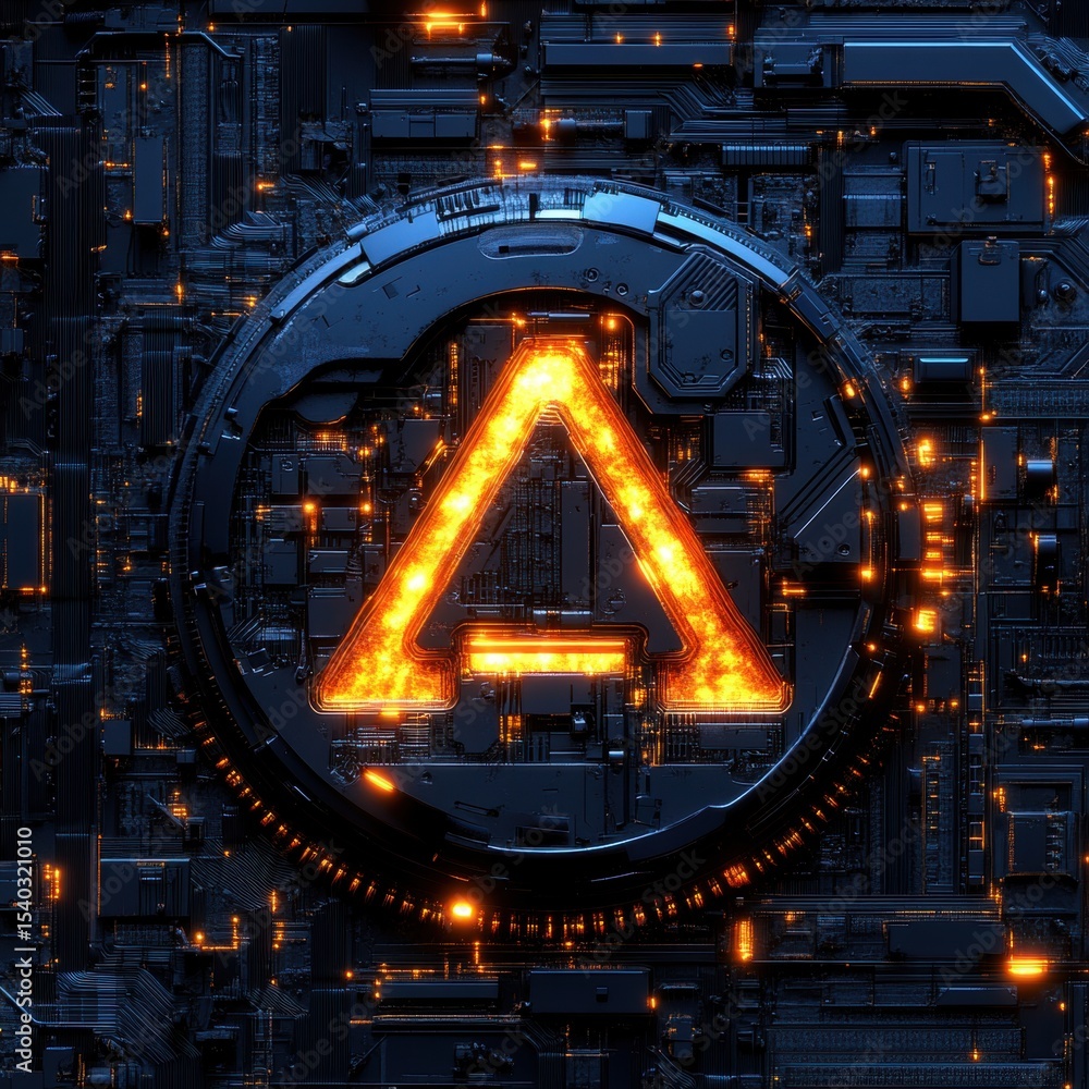 Aufkleber glowing triangle element encased on circuit board surface texture