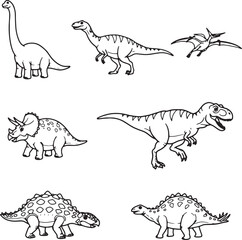 Collection of Adorable Dinosaur Line Drawings Perfect for Coloring Pages, Educational Resources, and Creative Projects