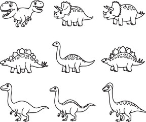 Naklejka premium Adorable Dinosaur Illustrations T-Rex, Triceratops, Stegosaurus, and More! Perfect for Kids' Projects