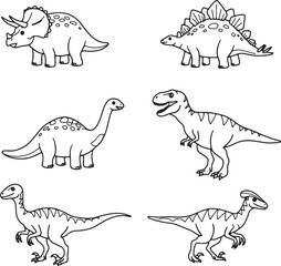 Fototapeta premium Adorable Dinosaur Illustrations Triceratops, Stegosaurus, Brachiosaurus, Tyrannosaurus Rex, and More!