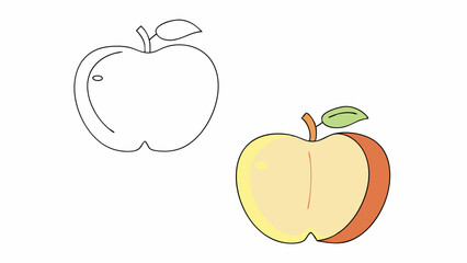 Apple Coloring Page Outline and Colored Version