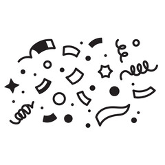 Festive black and white silhouette confetti and streamers illustration for celebrations and vintage art designs