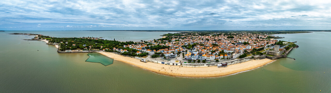 Panorama of Fouras from a drone, Fouras-les-Bains, Charente-Maritime, Nouvelle-Aquitaine, France, Europe