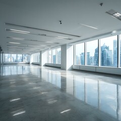 Obraz premium Empty modern office with clean design and polished floor