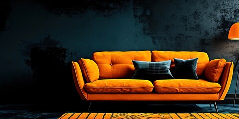 dark blue sofa in a room