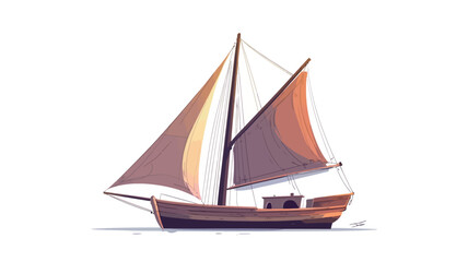 Obraz premium A vector illustration depicting a classic sailing yacht with brown sails against a white background. The yacht is rendered in a style that suggests a painting or drawing