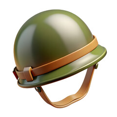 Fototapeta premium Glossy 3d rendered vintage military helmet in olive green with brown leather straps