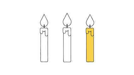 Fototapeta premium Three Candles Line Art, Coloring Page, and Yellow Candle