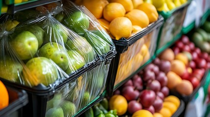 Fresh Fruit Market Vibrant Pears, Lemons, Mandarins, Bananas, Apples & Zucchini