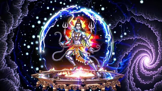 Celestial Shiva: Witness the divine form of a revered deity amidst a cosmic display, his presence radiating power and spiritual essence.
