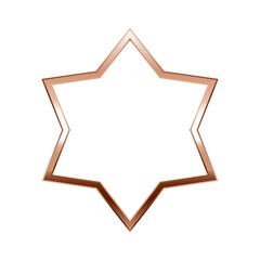 Star pink gold frame. Isolated luxury six pointed star rose gold border. Copper geometric flat frame mockup design element. Vector illustration.