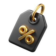 Gold percentage symbol on a black tag indicating discounts and sales promotions