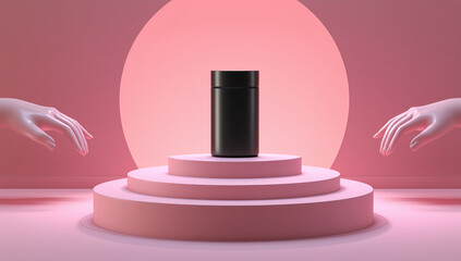 Luxury Black Cosmetic Jar on Soft Pink Silk Fabric in Elegant Skincare Product Still Life Photography

