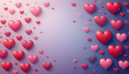 Red hearts and heart-shaped balloons on a romantic red background for Valentine's Day celebration