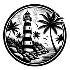 lighthouse and palm trees