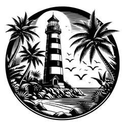 lighthouse and palm trees