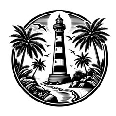 lighthouse and palm trees