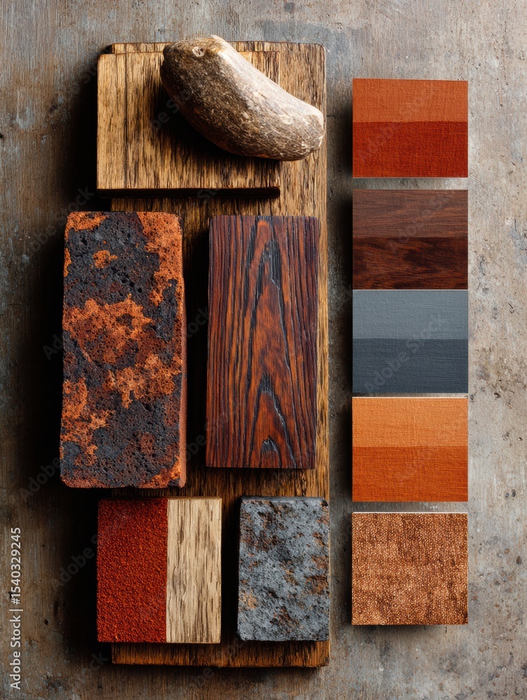 Poster retro textured chart showcasing warm fall palette with grain and various wood finishes