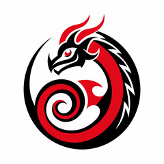 Vector tribal dragon tattoo design with fiery floral elements and swirling patterns