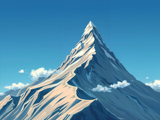 Realistic snowy mountain peak under clear blue sky, ideal for adventure, hiking, or exploration visuals. Generative AI