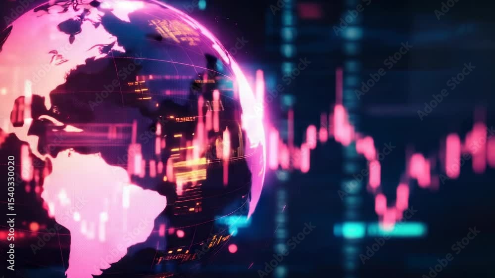 Poster a colorful glowing sphere with numerous lights on its surface, ideal for use in presentations about 