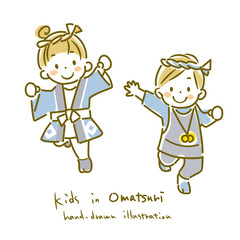 Children enjoying the festival - simple and cute line drawing illustration