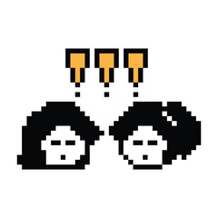 Obraz premium Cute pixel cartoon character woman notice with exclamation mark decoration 8 bit female girl lady surprise idea exclamation alert cartoon pixel game 8bit png vector.