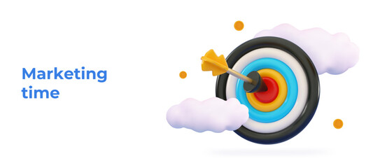 3d Dart arrow hit the center of target Marketing time concept Business finance target Goal of success Target achievement
