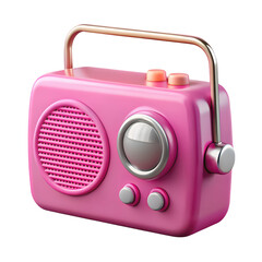 Pink retro radio design 3d rendered on black background illustrating nostalgia and vintage technology