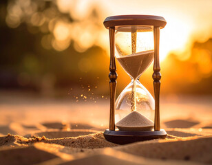 A dramatic torrent of sand pouring from a tipped hourglass, symbolizing time running out or a sudden end.