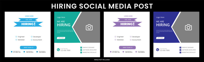 We are hiring job vacancy social media post template set, Vacant recruitment marketing banner square flyer. Join our team ads design. Job interview poster. Hiring icon  We are hiring job vacancy socia