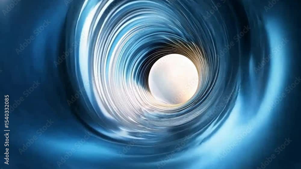 Poster Abstract Water Swirl: A mesmerizing display of swirling water creates a tunnel-like effect, leading to a luminous sphere at its core, embodying motion and fluidity.