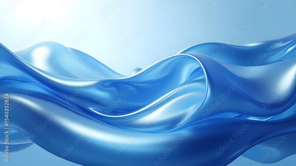 Poster abstract flowing blue material, smooth waves and soft reflections creating a calming design