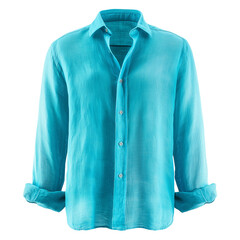 Turquoise linen shirt isolated white background