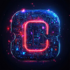 Abstract Glowing Letter C in a Complex Circuit Board Design on Dark Background