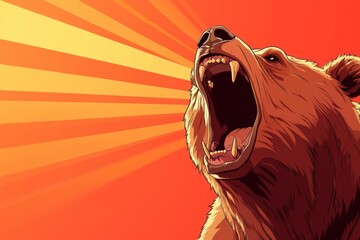 A bear with its mouth wide open and teeth bared. , with ample copy space for text.