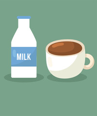 Flat Design Illustration With Drink Coffee,Milk
