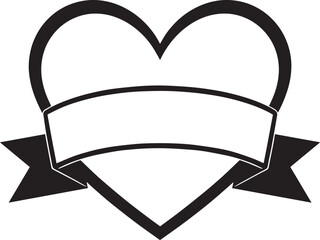 Heart with Blank Ribbon Banner Silhouette in Black | Love Badge Illustration Vector Format