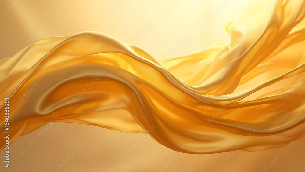 Poster elegant golden fabric flowing with soft light creating dynamic movement