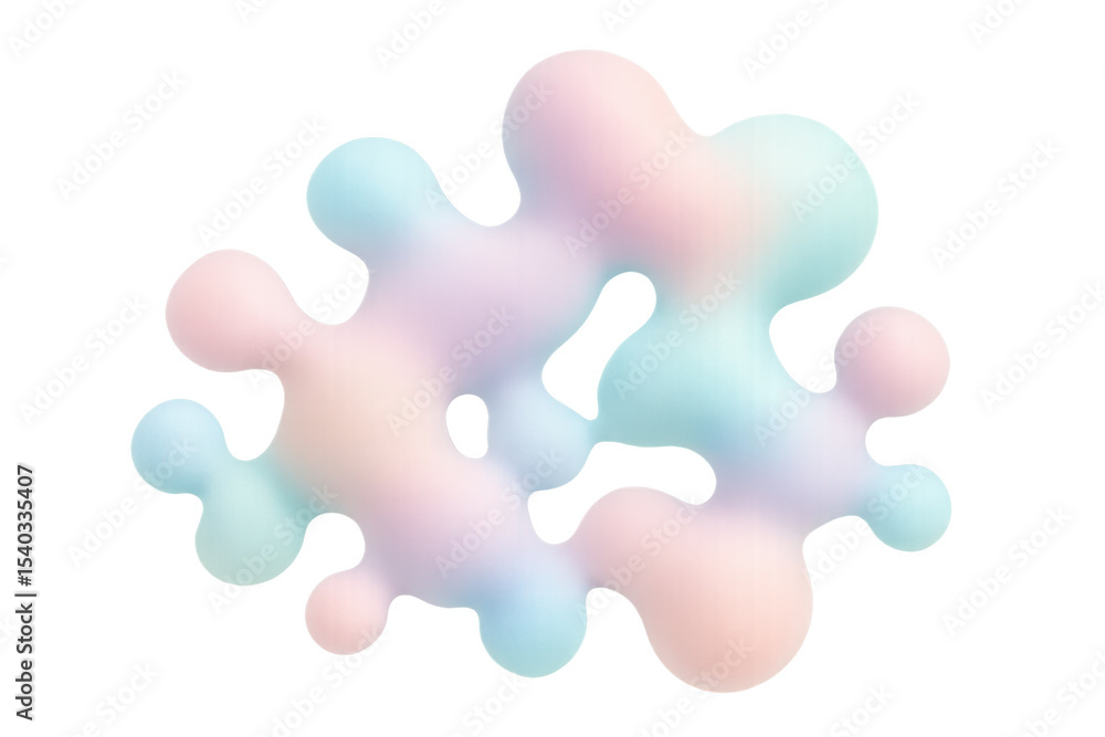 Poster pastel colored metaballs morphing on transparent background, creating an abstract and dynamic visual