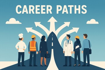 Diverse career opportunities illustrated.