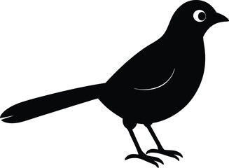 Black Faced Laughingthrush silhouette vector art illustration and minimal black and white design