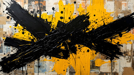 Yellow and black brush drawn overlay texture. AI-generated