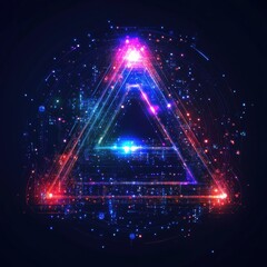 Glowing Triangle Shape With Abstract Data Stream on Dark Background
