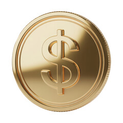 Gold coin with dollar sign isolated on transparent background