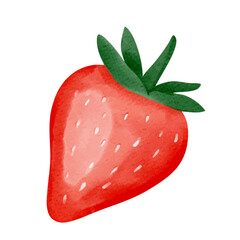 Watercolor strawberry with leafs. Vector illustration. Summertime element.
