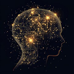 Abstract Human Head Profile Silhouette with Glowing Circuit Board Network