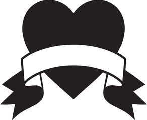 Heart with Blank Ribbon Banner Silhouette in Black | Love Badge Illustration Vector Format
