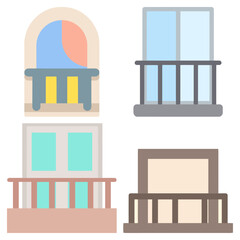 This collection features four distinct balcony designs, each with unique colors and structures.
